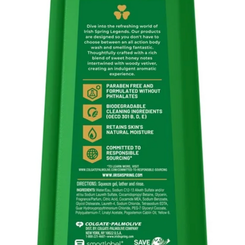 Irish Spring 5 in 1 Moisturizing Body Wash for Men, Golden Honey & Vetiver Scent, 20 fl oz