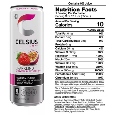 Celsius Essential Energy Drink, Strawberry Passionfruit, 12 Fl Oz