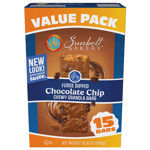 Sunbelt Bakery Chewy Granola Bars, Fudge Dipped Chocolate Chip, 15 Count