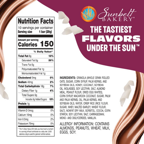 Sunbelt Bakery Chewy Granola Bars, Fudge Dipped Coconut, 10 Ct