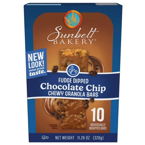 Sunbelt Bakery Fudge Dipped Chocolate Chip Granola Bars, 11.26oz, 10 Count