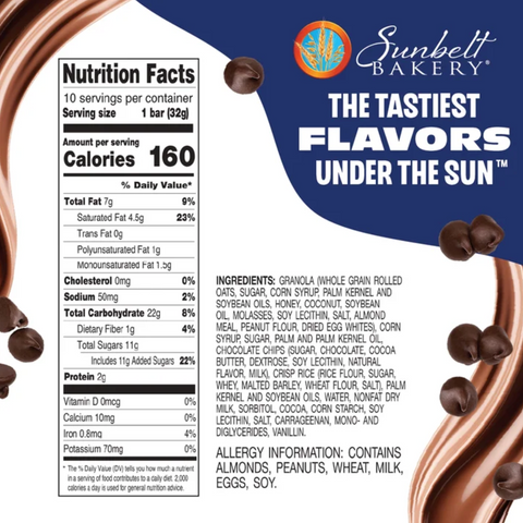 Sunbelt Bakery Fudge Dipped Chocolate Chip Granola Bars, 11.26oz, 10 Count