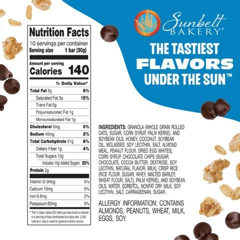 Sunbelt Bakery Chocolate Chip Granola Bar, 10.56 oz, 10 Count