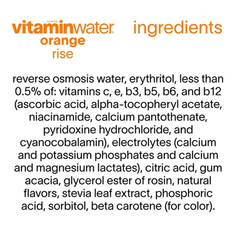 vitaminwater Rise Zero Sugar Orange, 16.9 fl oz, 6 Ct