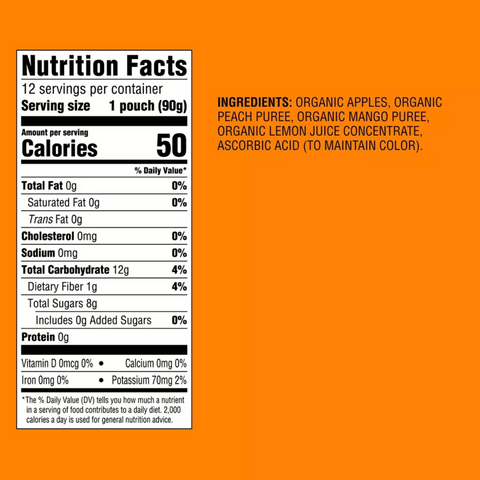 Organic Apple Peach Mango Fruit Puree Applesauce Pouches, 12 Count