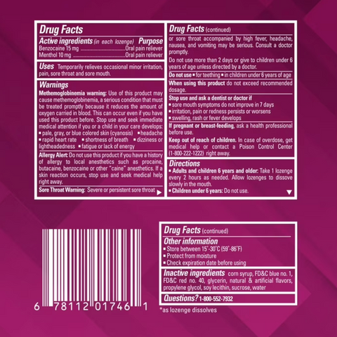 Chloraseptic Max Strength Sore Throat Lozenges, Wild Berries Flavor Throat Remedy, 15 Count