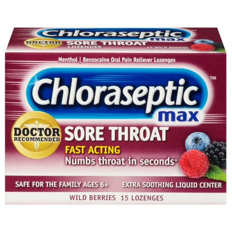 Chloraseptic Max Strength Sore Throat Lozenges, Wild Berries Flavor Throat Remedy, 15 Count