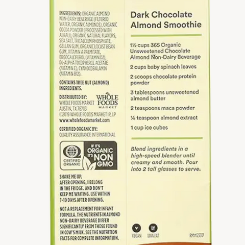365 Organic Chocolate Unsweetened Almond Milk, 32 Fl Oz