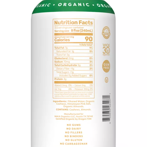 MALK Organics Unsweetened Cashew Milk, 28 fl oz