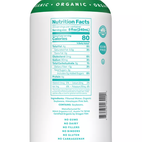 MALK Organics Unsweetened Soy Milk, 28 fl oz