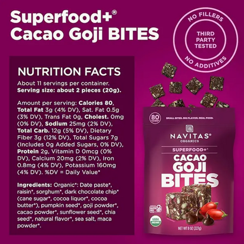 Navitas Organics Cacao Goji Superfood+ BITES, 8oz