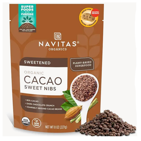 Navitas Organics Cacao Nibs – Sweetened Dark Chocolate Crunch, 8 oz