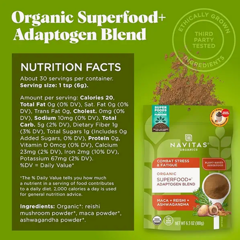 Navitas Organics Superfood+ Adaptogen Blend for Stress Support (Maca + Reishi + Ashwagandha), 6.3oz