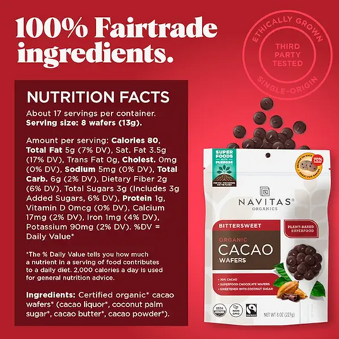 Navitas Organics Organic Bittersweet Cacao Wafers, 8oz