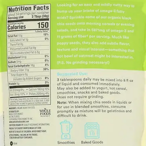 365 Organic Black Chia Seeds, 15 oz