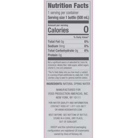 Voss Natural Spring Water, 16.9 oz, 6 Count