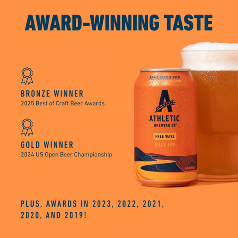 Athletic Brewing Company Free Wave Non-Alcoholic Beer Hazy IPA, 12 fl oz, 6 Pack