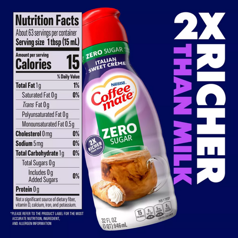 Coffee mate Zero Sugar Italian Sweet Crème Coffee Creamer, 32 fl oz