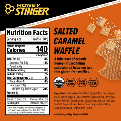 Honey Stinger Organic Gluten Free Salted Caramel Energy Waffle, 6 Count