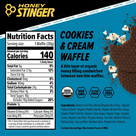 Honey Stinger Organic Gluten Free Cookies & Cream Energy Waffle, 6 Count