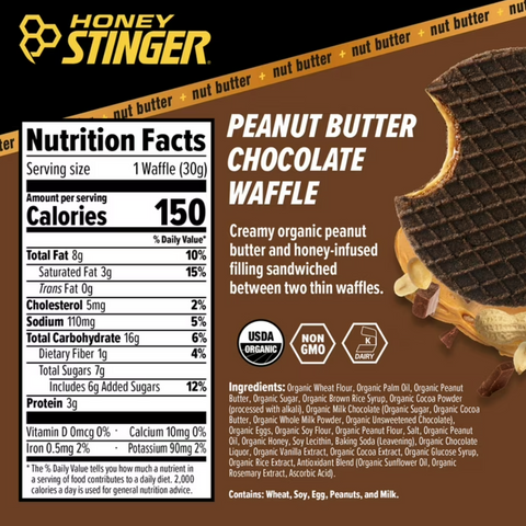 Honey Stinger Organic Peanut Butter Chocolate Energy Waffle, 6 Count