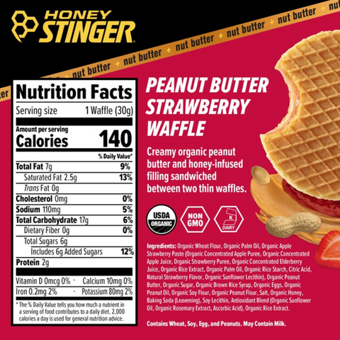 Honey Stinger Organic Peanut Butter Strawberry Energy Waffle, 6 Count
