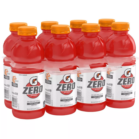 Gatorade Zero Sugar Thirst Quencher Fruit Punch Sports Drinks, 20 fl oz, 8 Count