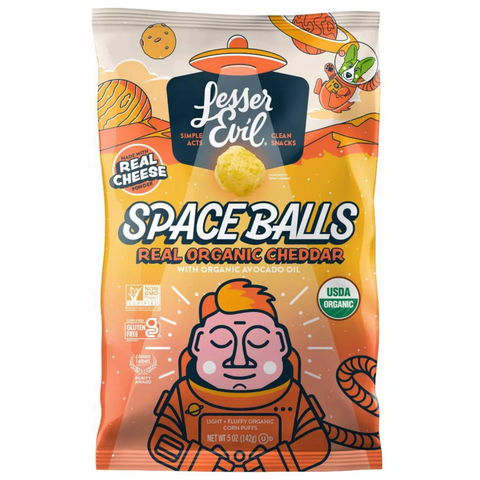 LesserEvil Real Organic Cheddar Spaceballs, 5oz