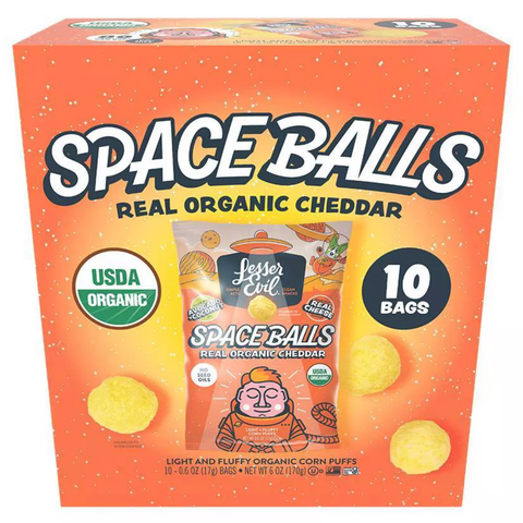 LesserEvil Spaceballs Snack Pack Puffs, 6oz, 10 Count