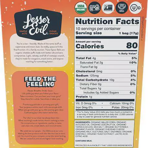 LesserEvil Spaceballs Snack Pack Puffs, 6oz, 10 Count