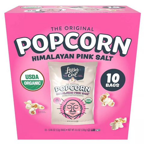 LesserEvil Organic Himalayan Pink Snack Pack Popcorn, 4.6oz, 10 Count