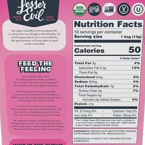 LesserEvil Organic Himalayan Pink Snack Pack Popcorn, 4.6oz, 10 Count