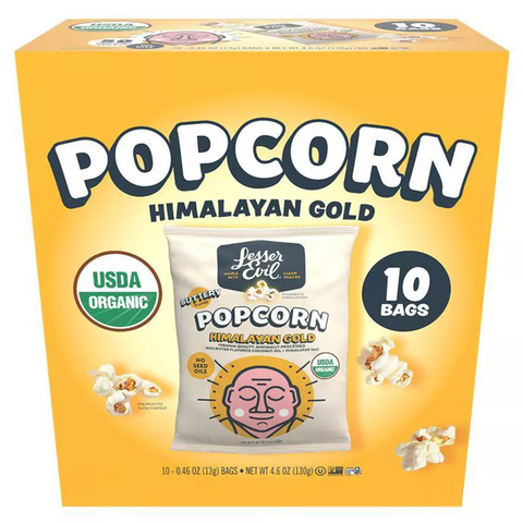 Lesserevil Organic Himalayan Gold Snack Pack Popcorn, 4.6oz, 10 Count