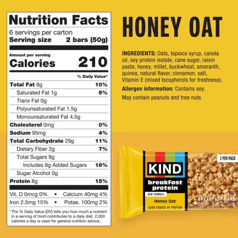KIND Oats & Honey Breakfast Protein Bars, 6 Count