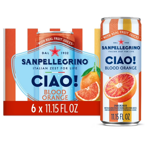 SanPellegrino CIAO Blood Orange Flavored Sparkling Water with Real Fruit Juices: Blood Orange Flavor. 6 Count