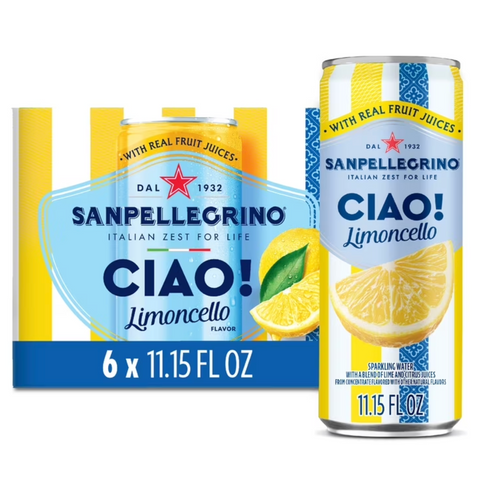 SanPellegrino CIAO! Flavored Sparkling Water, Limoncello, Real Fruit Juice, 6 Count