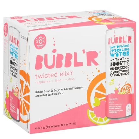 BUBBL'R Antioxidant Sparkling Water, Twisted Elix'r, 12 fl oz, 6 Count