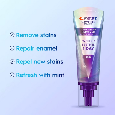 Crest 3D White Brilliance Deep Stain Remover Whitening Toothpaste, Mint, 3.1 oz