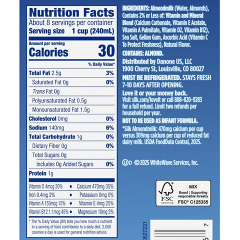 Silk Unsweetened Vanilla Almond Milk, 64 fl oz