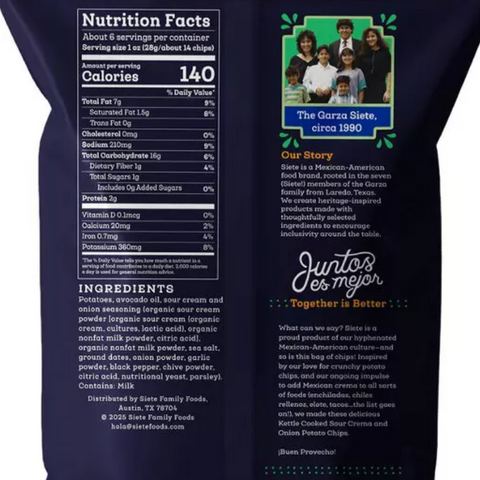 Siete Sour Cream and Onion Kettle Chips, 5.5oz