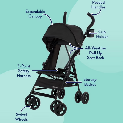 Kolcraft Cloud Umbrella Unisex 9.5 lb. Stroller, Black