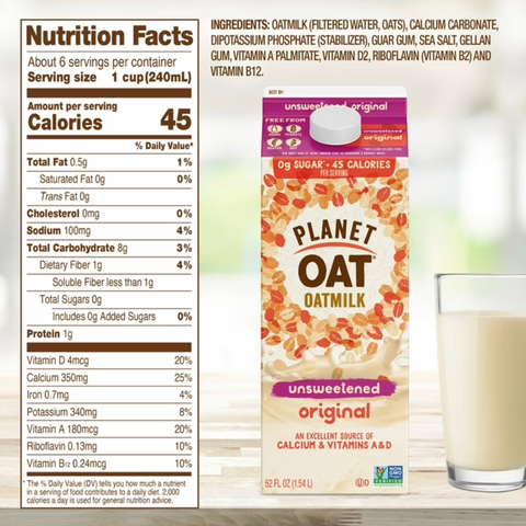Planet Oat Unsweetened Original Oat Milk, 52 oz