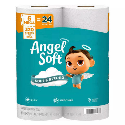 Angel Soft Toilet Paper 320 Sheets Per Roll, 6 Mega Rolls