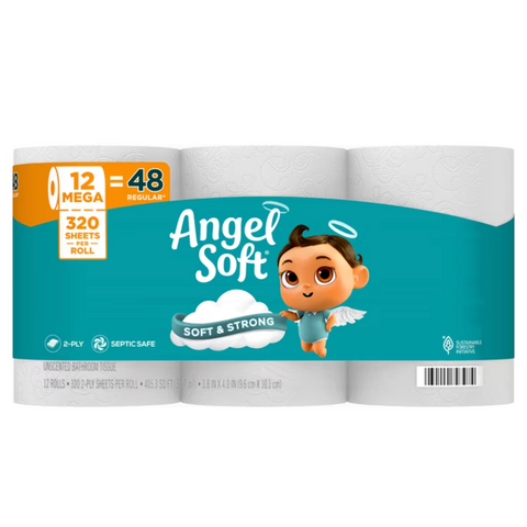 Angel Soft 2-Ply Toilet Paper, 320 Sheets per Roll, 12 Mega Rolls