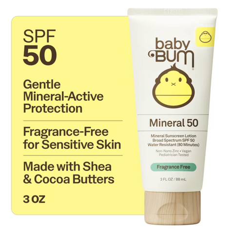 Sun Bum Baby Bum Gentle Mineral-Active Sunscreen Lotion, SPF 50, Fragrance Free, 3 fl oz