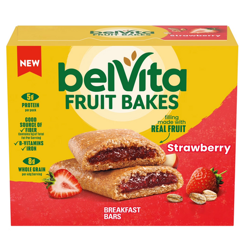belVita Fruit Bakes, Strawberry, Soft Baked Breakfast Bars, 5 Count
