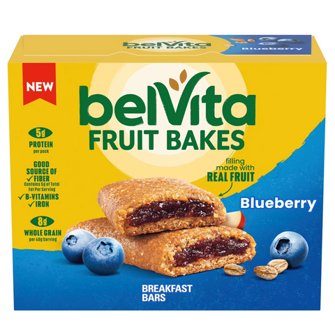 belVita Fruit Bakes, Blueberry, Soft Baked Breakfast Bars, 5 Count