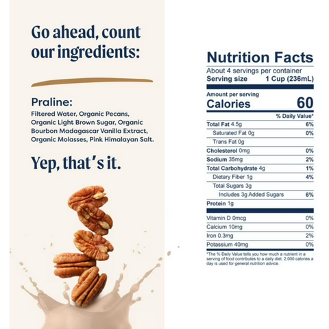 Pecana USDA Organic Shelf-Stable Praline Pecan Milk, 32 fl oz