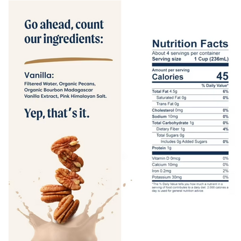 Pecana USDA Organic Unsweetened Vanilla Pecan Milk, 32 fl oz