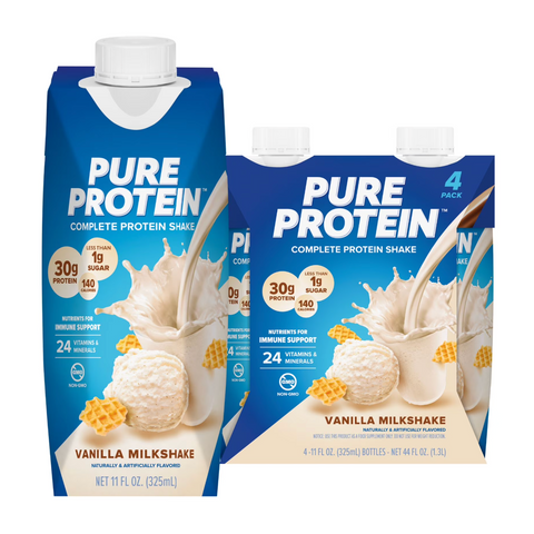 Pure Protein Complete Meal Replacement Shakes, Vanilla Milkshake, 11oz, 4 Count